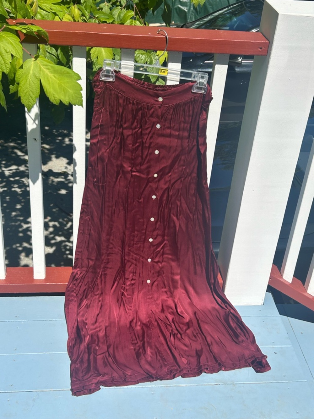 Button-Front Maxi Skirt in Deep Burgundy